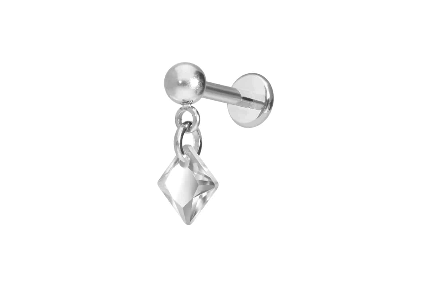 Premium Titan Labret Piercing mit Innengewinde KRISTALLQUADRAT
